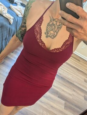 Express Lace-Back Slip Dress in Berry